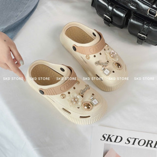 Dép nữ SKD STORE Dép sục bánh mì đính đá hoa cao su đúc 3cm DC011