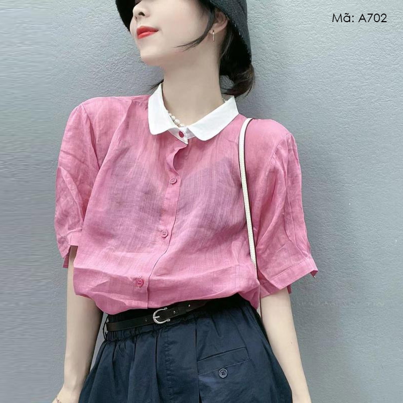 Áo sơ mi ngắn tay KAMAKA cổ pipi lệch màu - A702