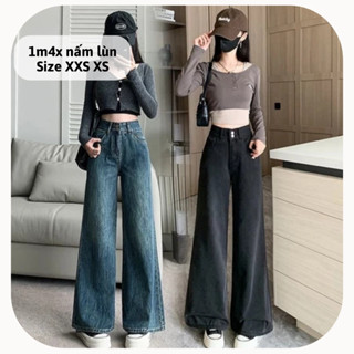Quần jeans ống loe to phong cách Retro hàng Quảng Châu cho nàng nấm lùn 1m40 eo nhỏ 58