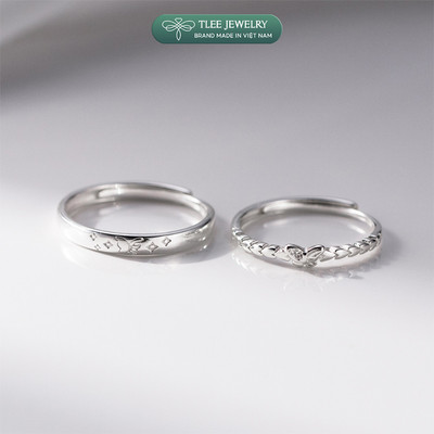 Nhẫn đôi bạc đeo nam nữ TLEE freesize hồ điệp mix họa tiết ngôi sao, trái tim kết nối TLEEJEWELRY ND0123