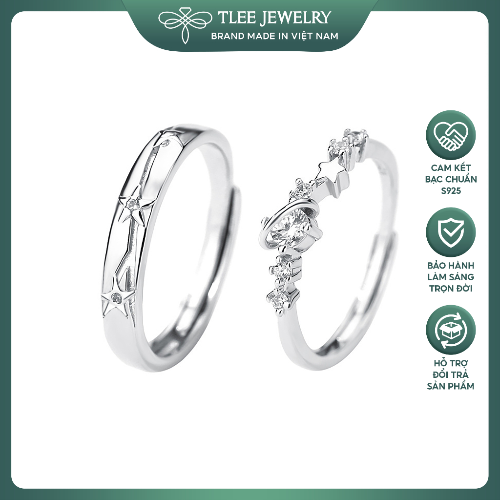 Nhẫn đôi bạc đeo nam nữ TLEE  ánh sao lấp lánh freesize Starlight Love TLEEJEWELRY