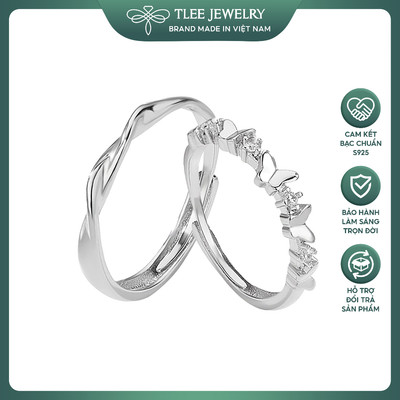 Nhẫn đôi bạc đeo nam nữ TLEE thiết kế xoắn bóng Hồ điệp tình yêu đính đá TLEE JEWELRY ND0121