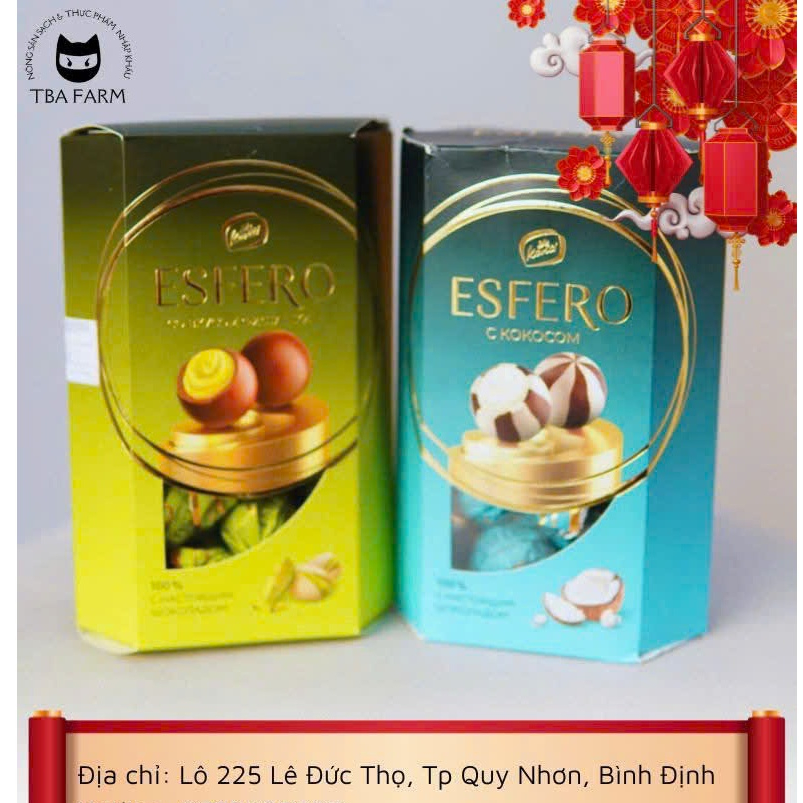 Kẹo Esfero (Socola và trắng với dừa, Socola sữa với hạt dẻ cười)