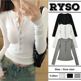 Áo Thun Tay Dài Nút Gài Trơn Basic Dáng Dài Ôm Body, Áo Kiểu Thun Nữ Tay Dài Kiểu Đơn Giản RYSO