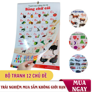  Bảng tranh học 12 chủ đề song ngữ bảng chữ cái động vật giao thông cho bé nhận biết  Quà  Túi mù cho  bé 