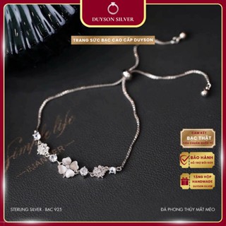 Vòng tay bạc nữ DUYSON SILVER, Lắc tay dây rút cỏ 4 lá đính đá Mắt mèo phong thủy may mắn LTKX4