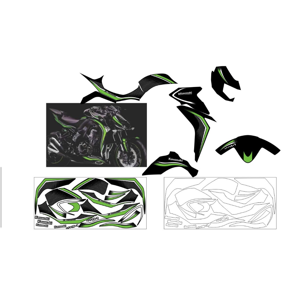 TEM KAWASAKI Z1000 RỜI MẪU ĐEN XANH CAO CẤP, TEM THIẾT KẾ 3 LỚP SIÊU DÍNH