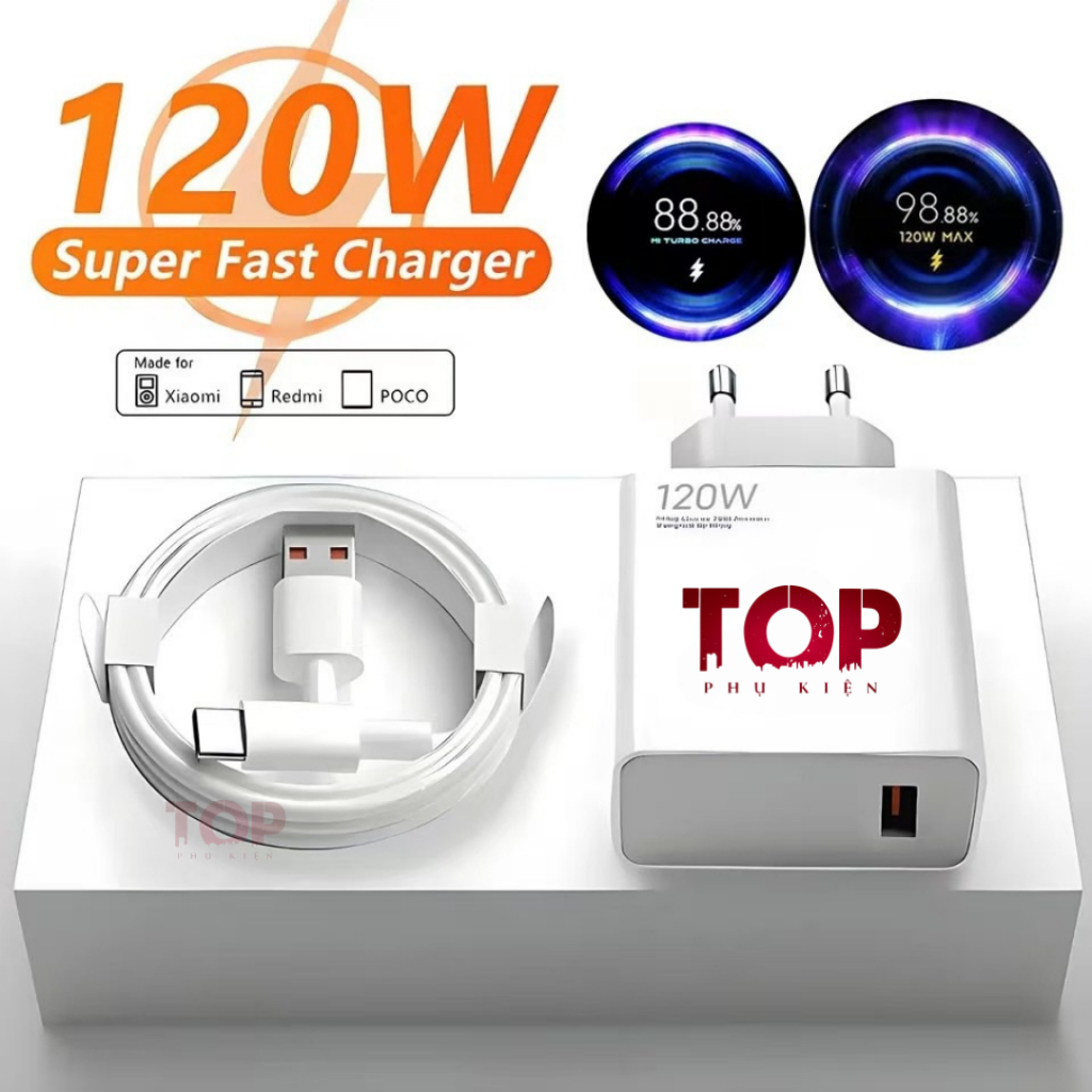 Sạc Xiaomi 120w Sạc Nhanh 6A USB c Loại Cáp 120w Sạc Siêu Nhanh Bảo Hành 12 Tháng