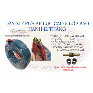  Dây xịt rửa xe phun thuốc trừ sâu áp lực cao 5 lớp 8.5MM X 50M bảo hành 12 tháng 