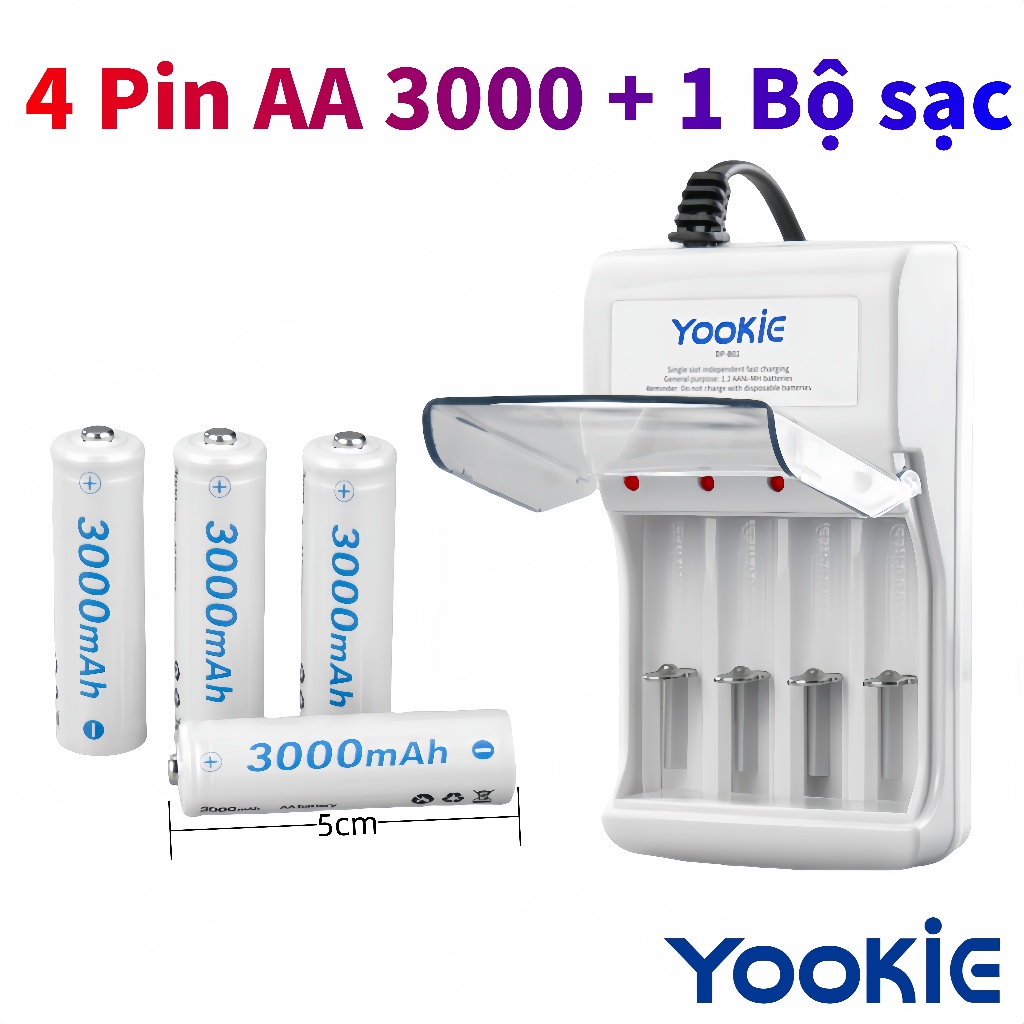  Pin AA 3000mAh + Bộ sạc Dùng cho micro Pin đồ chơi trẻ em điều khiển tivi remote máy lạnh 