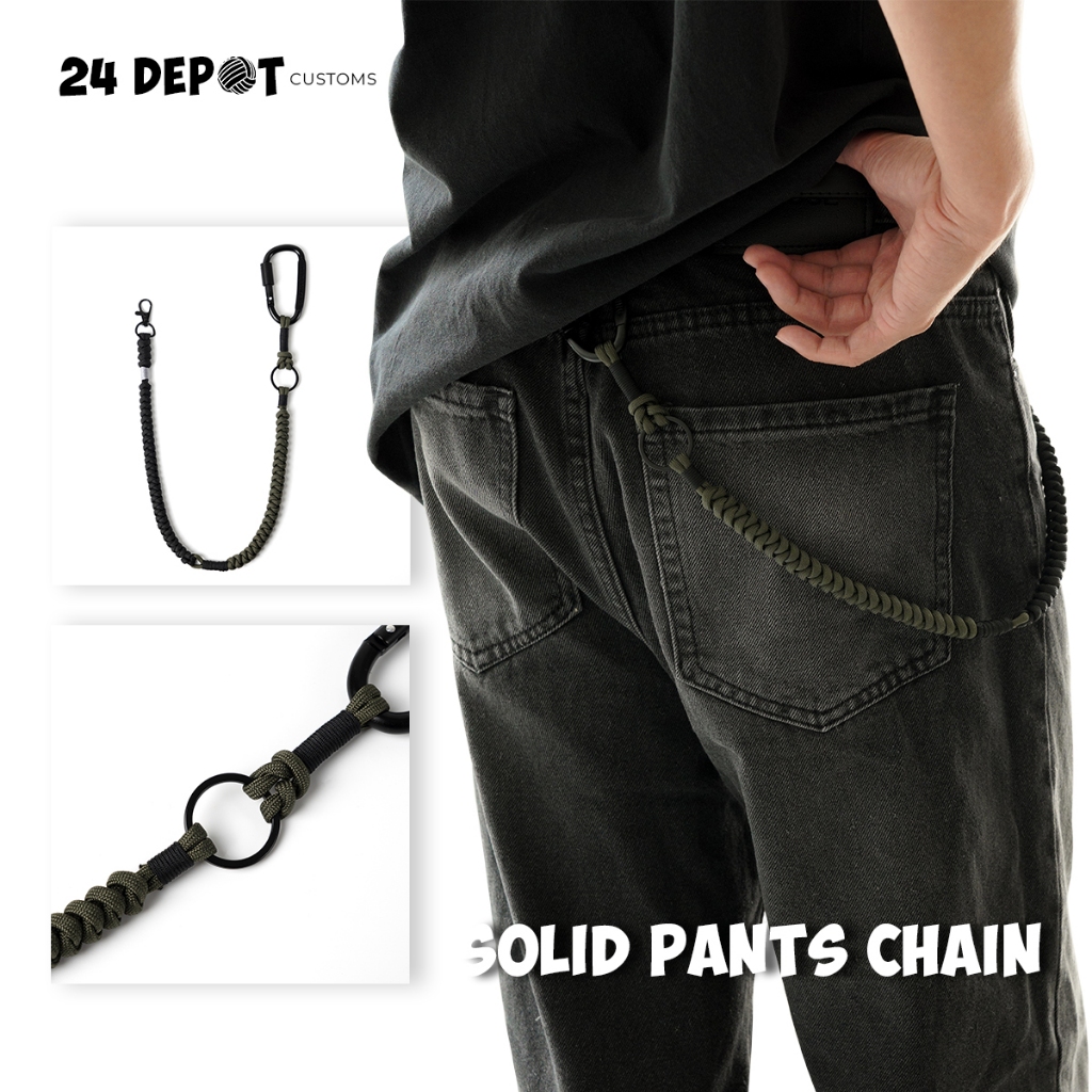 SOLID Pants Chain - Item Thời Trang, Móc Khóa Quần/Ví Handmade Paracord ( Đen Phối Xanh Bộ Đội )