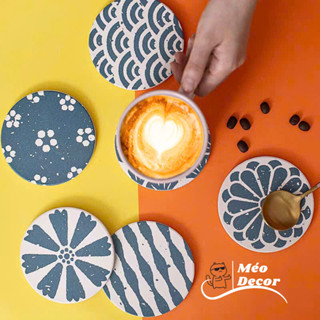 Đế lót ly - Miếng lót cốc thấm nước Gốm sứ, họa tiết Nhật Bản. Lót ly thấm nước trang trí nhà cửa