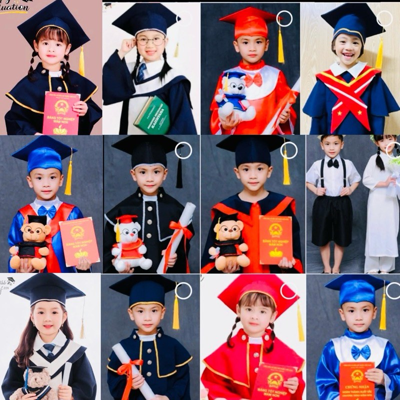 🍄[Mầm Non - 10 Mẫu] Áo Cử Nhân Tốt Nghiệp + Mũ Mẫu Quốc Tế, Hoàng Gia Cho Bé Mầm Non. Trang Phục Thúy Vân Kỷ Yếu Trẻ Em