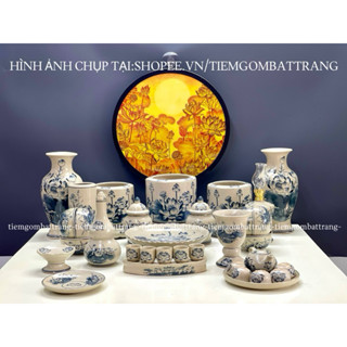  Bộ Thờ Cúng Men Rạn Họa Tiết Hoa Sen - Gốm Sứ Bát Tràng Cúng Gia Tiên Thổ Công Bàn Thờ Thần Tài 
