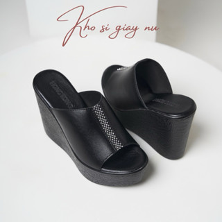 Dép lê đế xuồng nữ cao gót 10 phân da thật đế nhẹ, êm cao cấp