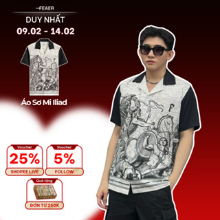 Áo sơ mi tay ngắn ILIAD vải lụa chéo mềm mát, họa tiết chiến binh sử thi cổ điển, năng động, độc đáo - FEAER