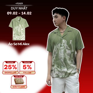 Áo sơ mi tay ngắn ALEX vải lụa chéo mềm mịn, họa tiết chiến binh độc đáo, thoáng mát - FEAER