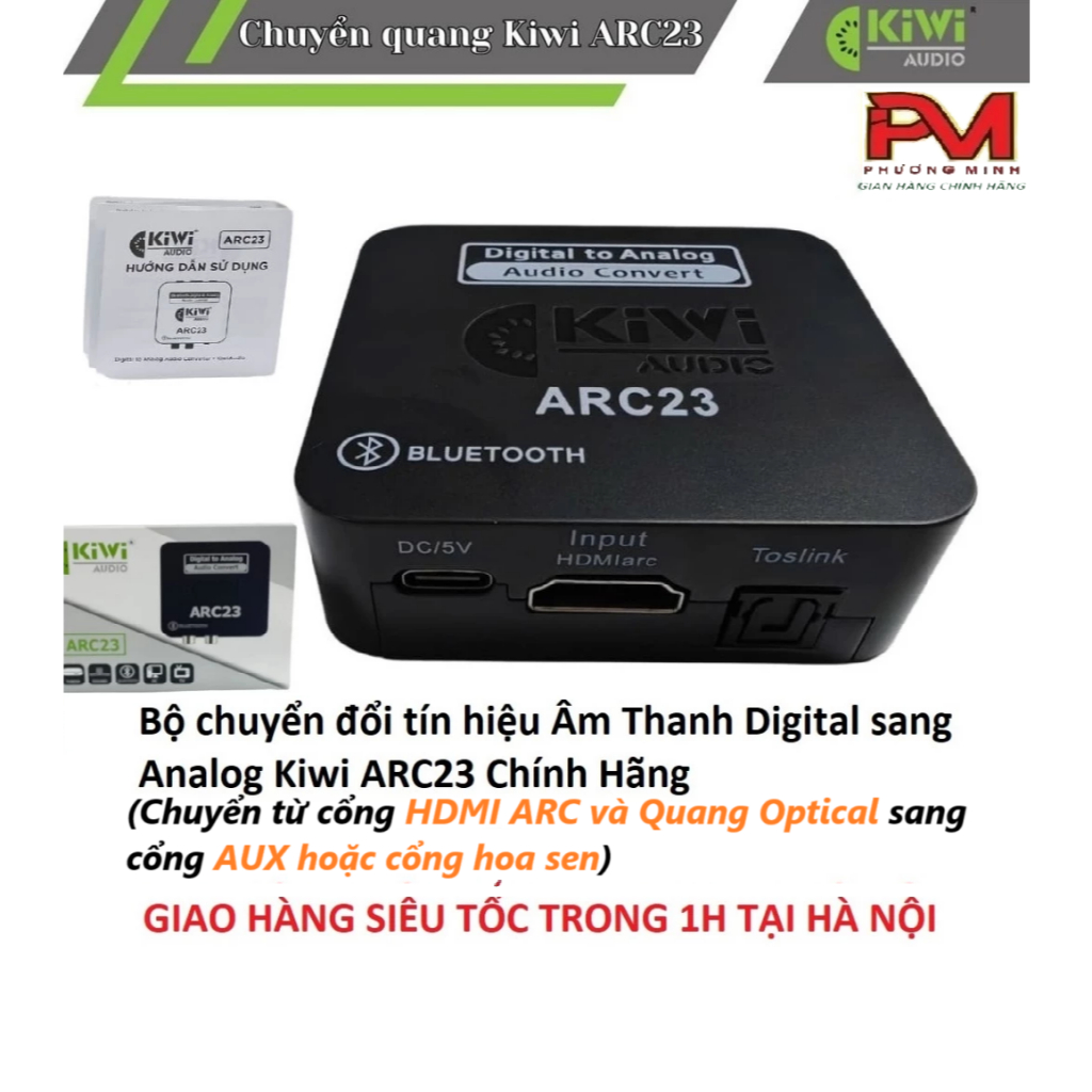 Bộ chuyển đổi âm thanh cổng Quang, Hdmi ARC sang 3.5mm , hoa sen có Bluetooth Kiwi ARC23 chính hãng