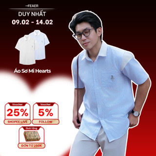 Áo sơ mi sọc nam Hearts tay ngắn, vải Oxford cao cấp, thấm hút tốt, logo thêu quân bài đặc biệt - FEAER