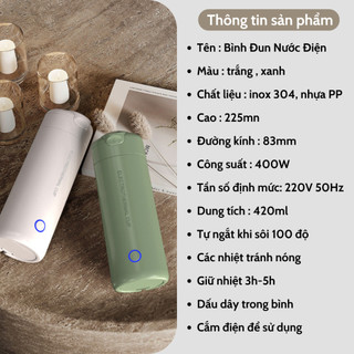 Ấm siêu tốc Mini Tự ngắt khi sôi 420ml, Bình siêu tốc kiêm giữ nhiệt 2-3h, đun sôi, giấu dây tiện lợi, pha sữa, pha trà