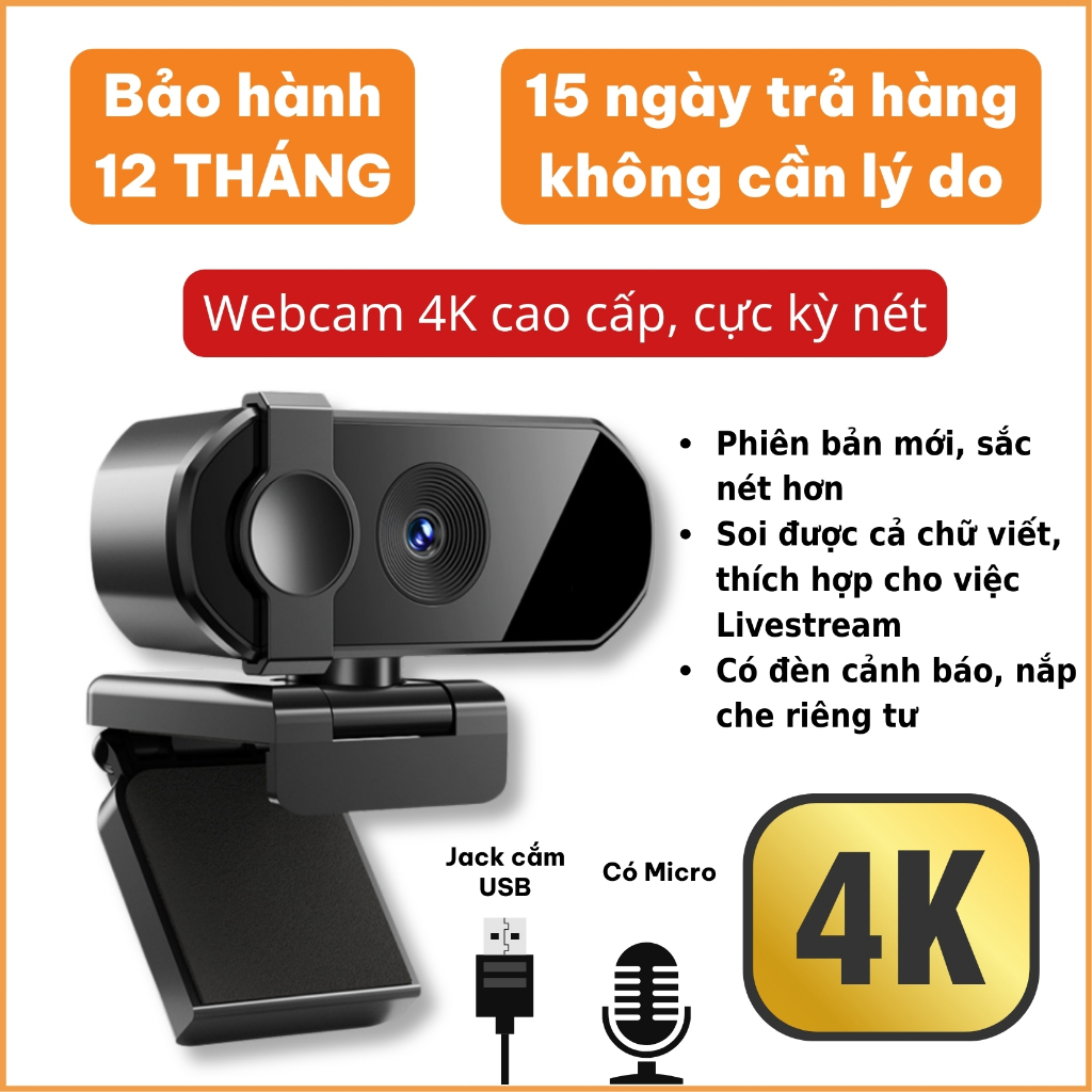 Webcam 4K 2K Livestream có Mic cho PC, Laptop, Trợ sáng cực tốt, webcam pc, cam máy tính pc, webcam usb. | BigBuy360 - bigbuy360.vn
