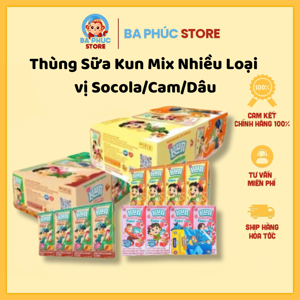 Thùng 48 hộp Sữa Kun Nhiều Loại, SCU Kun, Sữa Kun Thạch Hương Socola/Cam/Dâu Thạch Dai Dai Bùng Nổ 1
