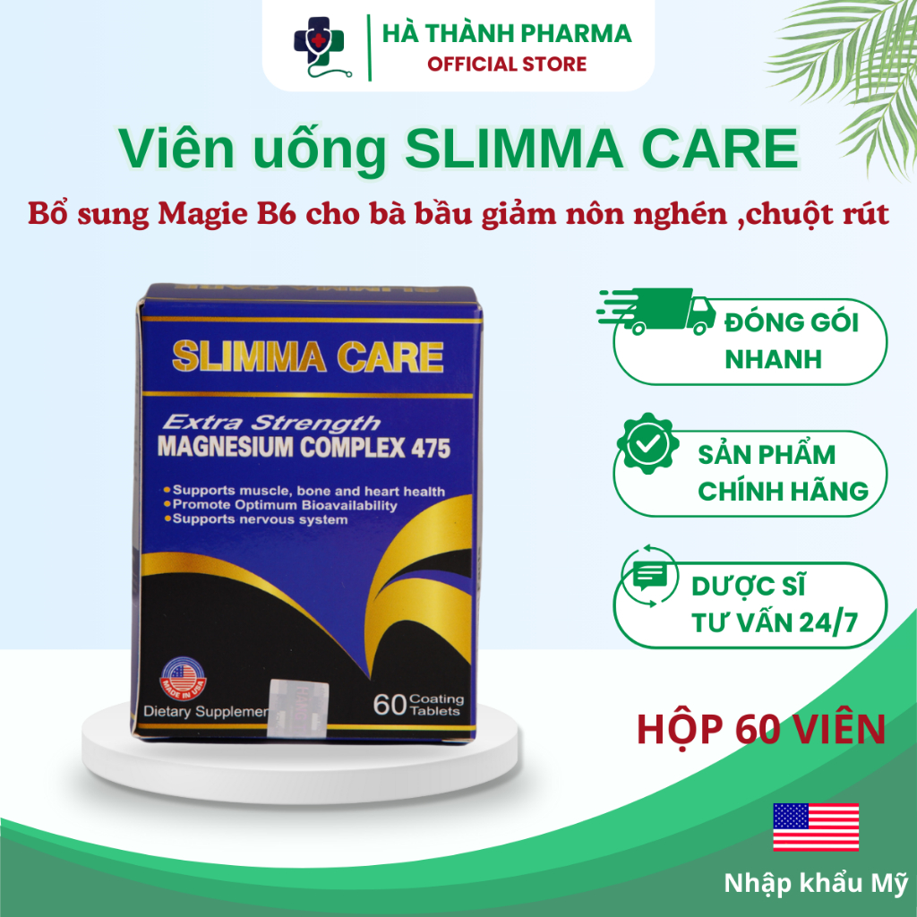 SLIMMA CARE - Bổ sung Magie B6 , Vitamin cho bà bầu giảm tình trạng nôn nghén, chuột rút, suy nhược 