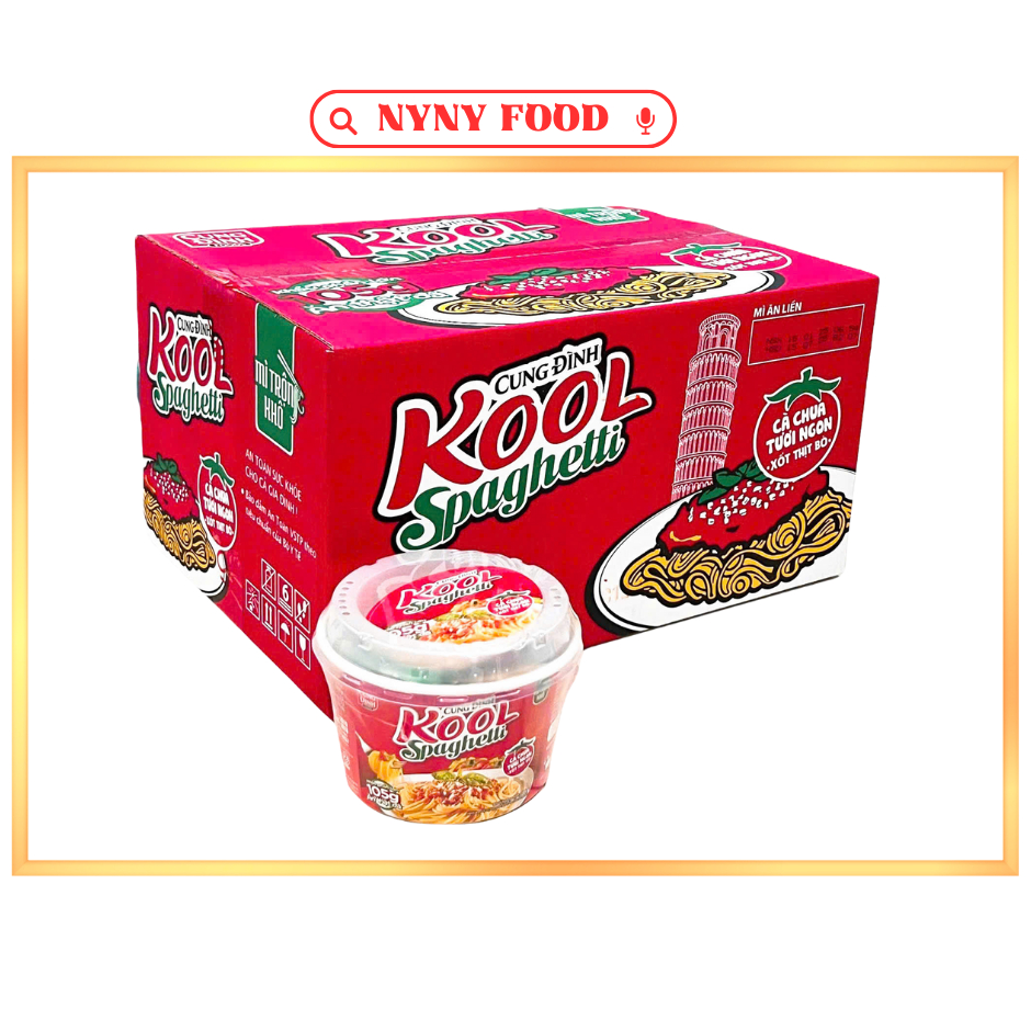  Thùng Mì trộn Cung Đình Kool Spaghetti 12 tô 105g  có gói xốt bò bằm  