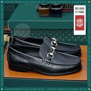 [Chính hãng] Giày lười nam ĐẾ GỖ PHÍP cao cấp, giày da nam horsebit loafer LFP_09A màu ĐEN mũi vuông, bảo hành 24 tháng