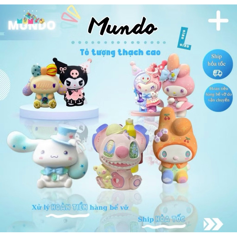 [MUNDO] Tượng Thạch Cao Tô Màu Stitch, Kuromi, Melody, Capybara Size L – Đồ Chơi DIY Sáng Tạo Cho Bé