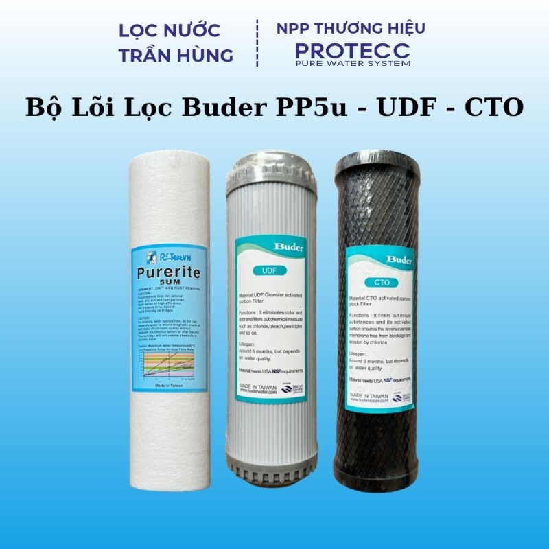 Bộ 3 Lõi Lọc Thô 1,2,3 10 Inhc BUDER Nhập Chính Hãng Đài Loan