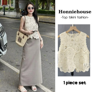 Áo len sợi móc ba lỗ phong cách tiểu thư vintage