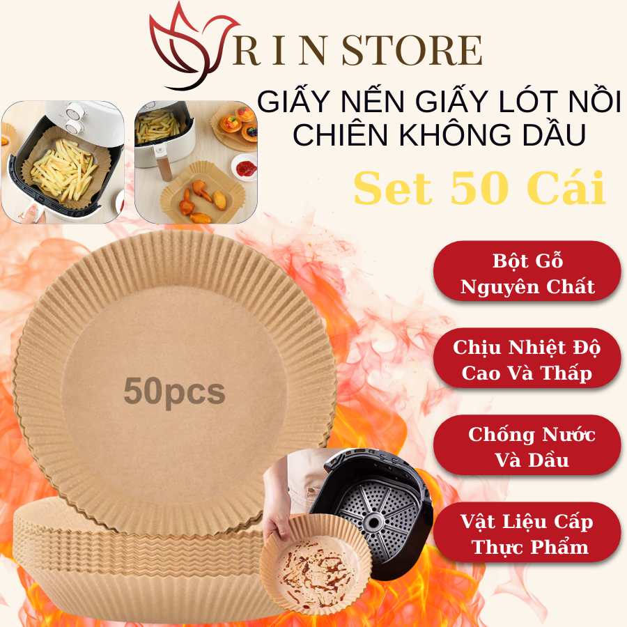 Giấy Lót Nồi Chiên Ko Dầu Lò Vi Sóng Set 50 Miếng Vuông Nồi Chiên Không Dầu Chống Dính Nồi RIN