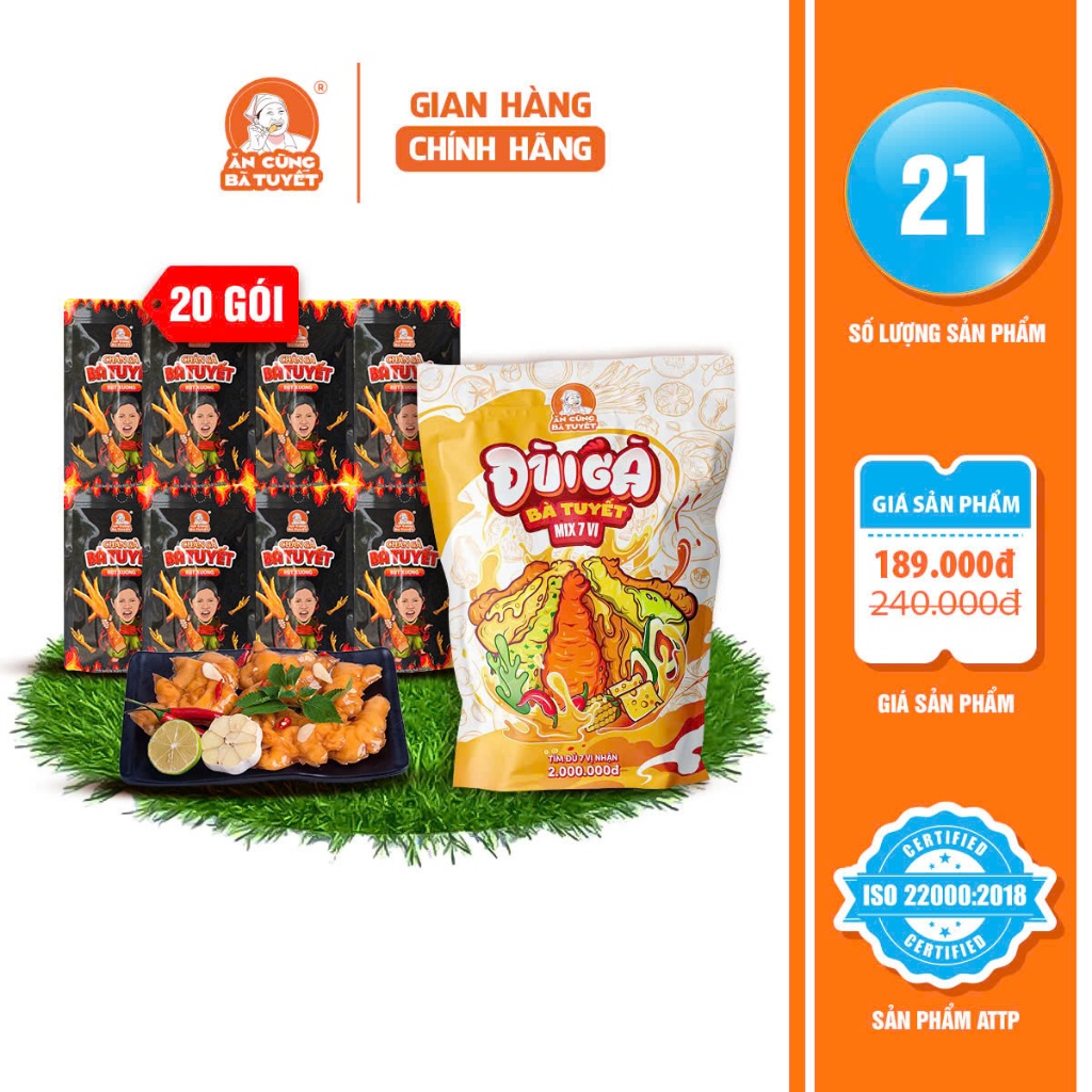 COMBO VỪA MỚI RA: gồm 20 gói chân gà rút xương tê cay + 1 gói mix 7 vị đùi gà - ĂN CÙNG BÀ TUYẾT