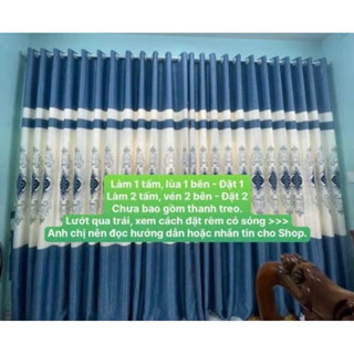 Gấm Thêu Màu Trắng Kem Phối Xanh - Giá Của 1 Tấm Rèm Căng Thẳng (Chưa Bao Gồm Thanh Treo)Vải Dày Cản Nắng Cản sáng 70%