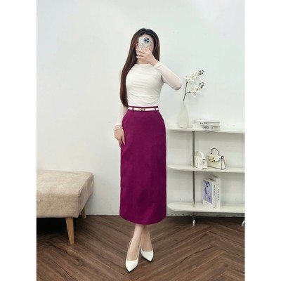 Chân Váy 𝐂𝐂𝐇𝐀𝐓 Dáng Suông Kiểu Bấu Ly 2 Bên Chất Liệu Dạ Tweed Cao Cấp 24CDZ2020ST