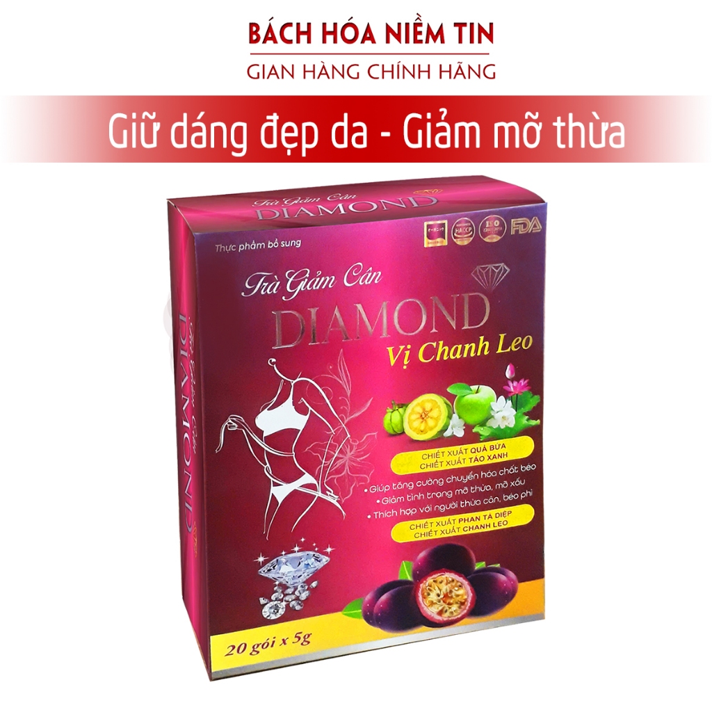 Trà giảm cân Diamond phan tả diệp mâm xôi, lá sen vị chanh leo -    hộp 20 gói 5 gam