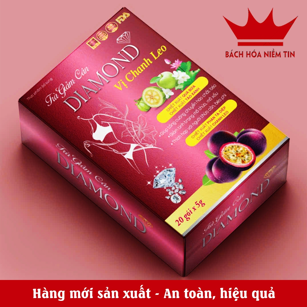 Trà giảm cân Diamond phan tả diệp mâm xôi, lá sen vị chanh leo -    hộp 20 gói 5 gam