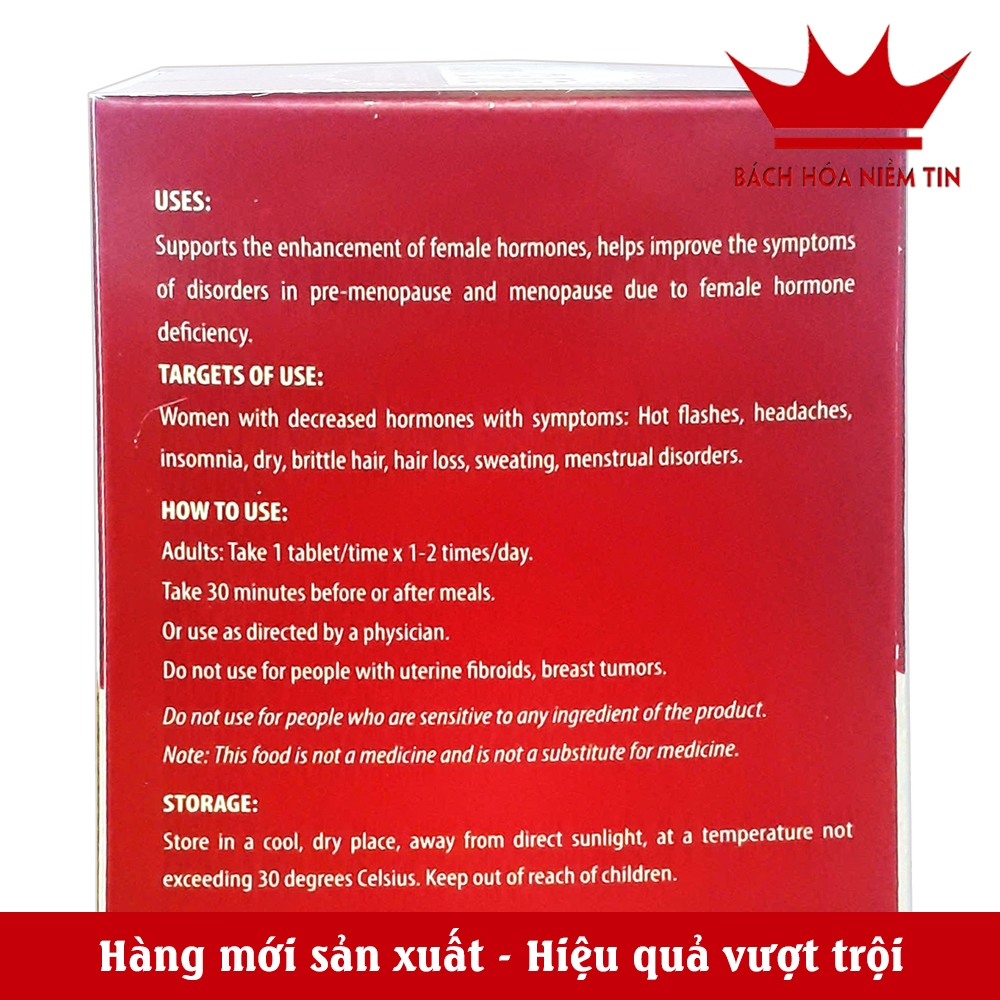 Viên uống tăng nội tiết tố nữ SÂM TỐ NỮ  giảm bốc hỏa, cải thiện làn da, đẹp da - Hộp 60 viên