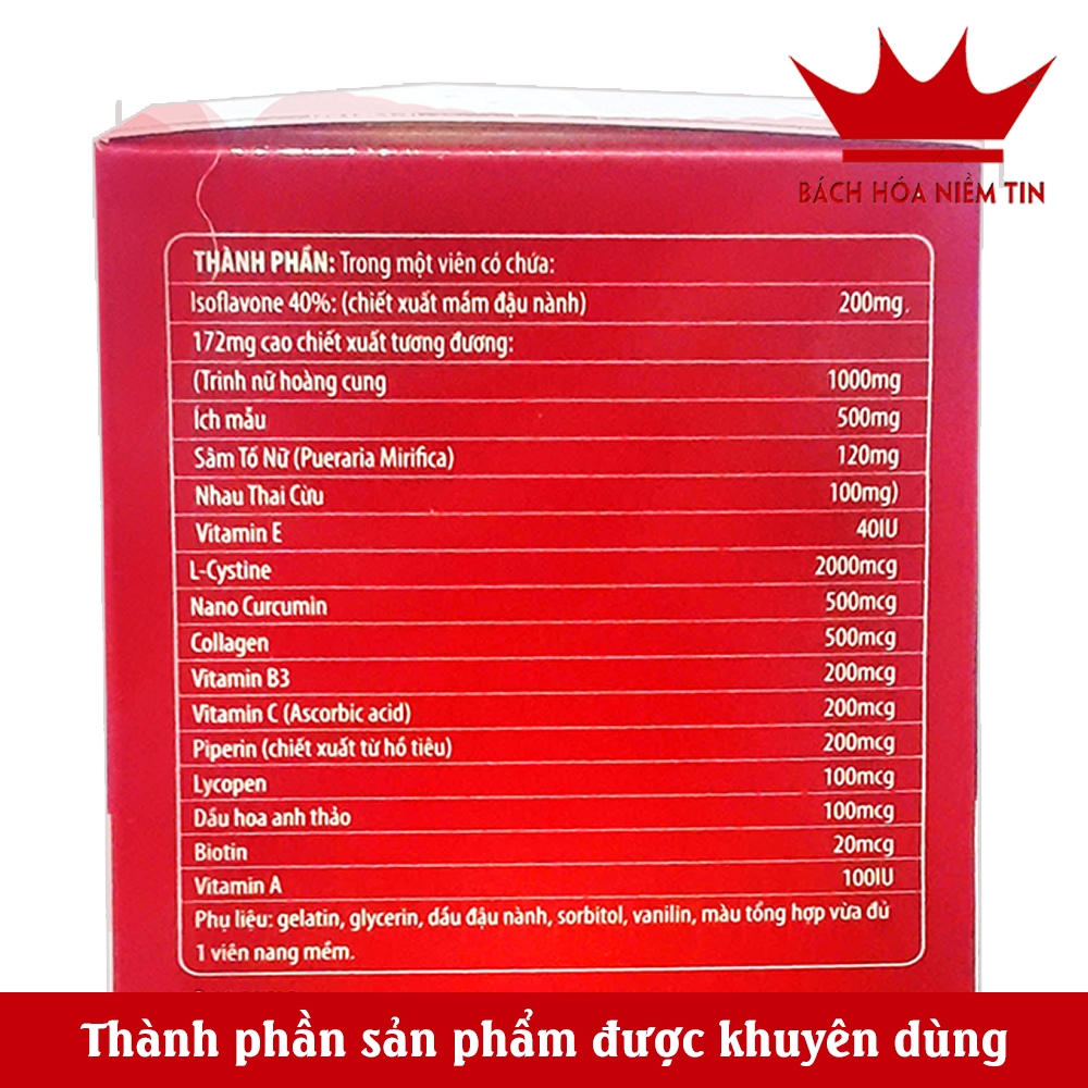 Viên uống tăng nội tiết tố nữ SÂM TỐ NỮ  giảm bốc hỏa, cải thiện làn da, đẹp da - Hộp 60 viên