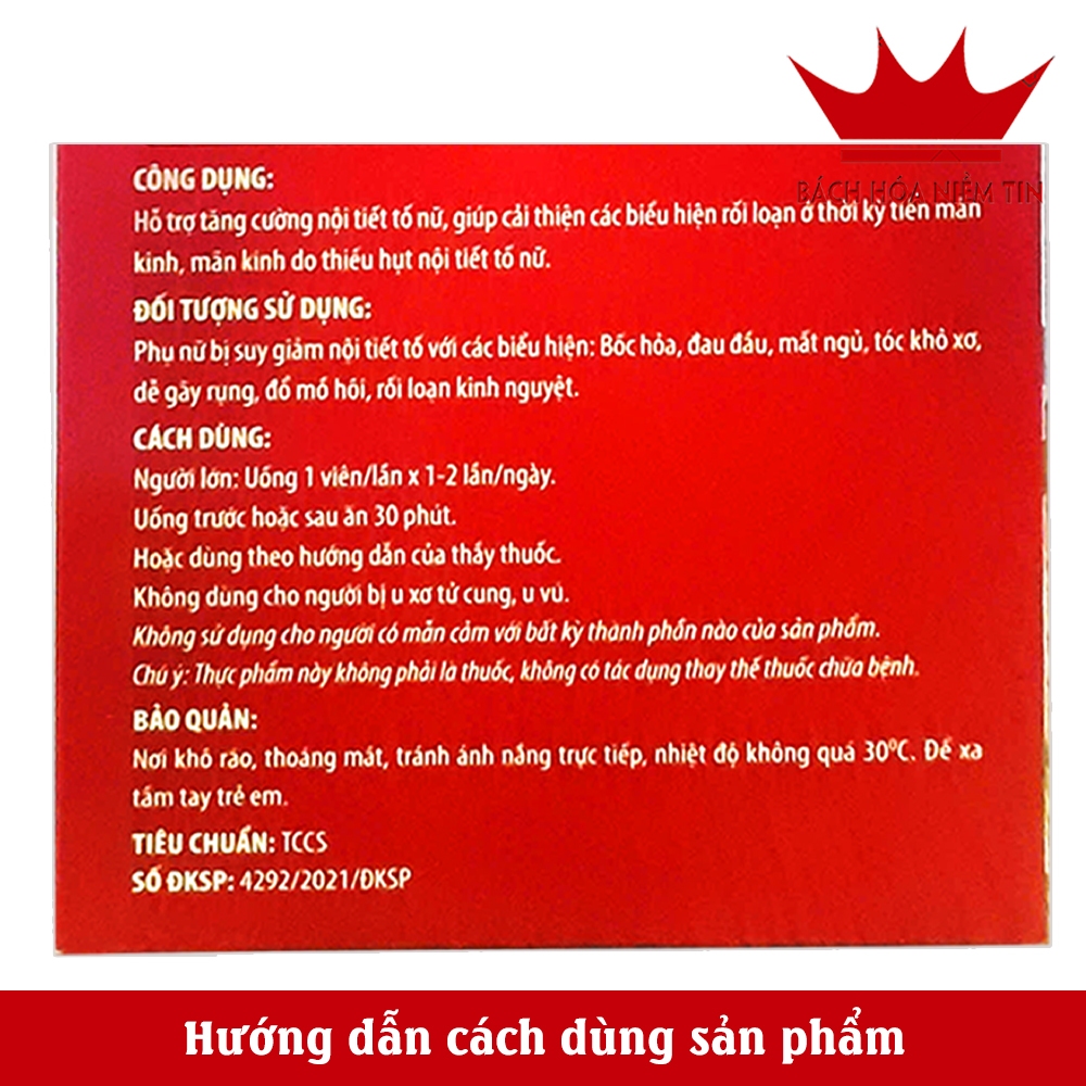 Viên uống tăng nội tiết tố nữ SÂM TỐ NỮ  giảm bốc hỏa, cải thiện làn da, đẹp da - Hộp 60 viên