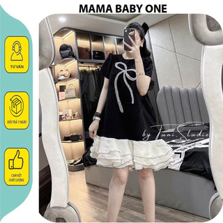 ĐẦM VÁY BẦU BABYDOLL ĐI LÀM DỰ TIỆC SANG CHẢNH ĐIỆU ĐÀ MIX CHÂN VOAN TIỂU THƯ - VÁY BẦU THIẾT KẾ FREE SIZE FORM RỘNG 900