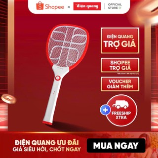 Vợt muỗi Điện Quang ĐQ EMR02 WR (trắng - đỏ) - Xả nhanh dòng điện 5s, chống giật. Lưới vợt chống gỉ - BH 12 tháng