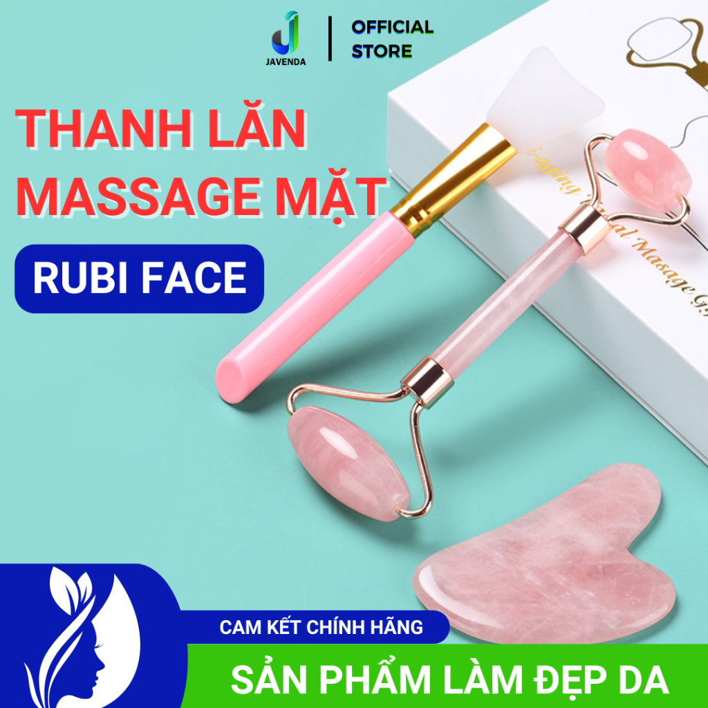 Thanh Lăn Massage Mặt Rubi Face, Đá Guasha Massage Mặt, Cây Lăn Mặt Nâng Cơ Bằng Đá Tự Nhiên 100%