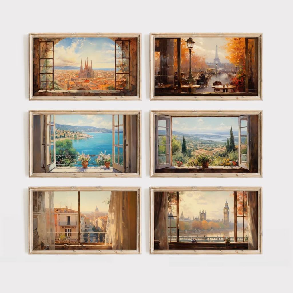 (Nhiều Mẫu) Tranh in Canvas Bên Khung Cửa Sổ (Đã có khung, móc, đinh treo) - The Canvas House