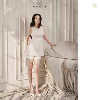 MYAN DESIGN Áo Sát Nách Cổ Tròn Xẻ Sườn Phối Quần Short Tafta Lụa Thời Trang Thanh Lịch ASS250138 QSS250111