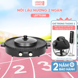 Nồi lẩu điện 2 ngăn Lebenlang LBTT5288, bếp lẩu nướng 2in1 đa năng tròn loại to,1800W tiện lợi