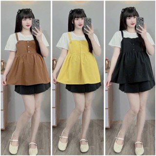  Áo yếm bầu cộc tay cúc dọc nhiều màu - A034 