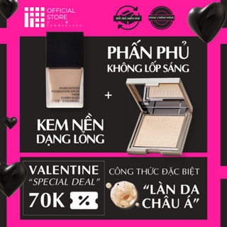 COMBO Phấn phủ nén Không lốp sáng 7gr + Kem nền dạng lỏng 7ml Funny Elves