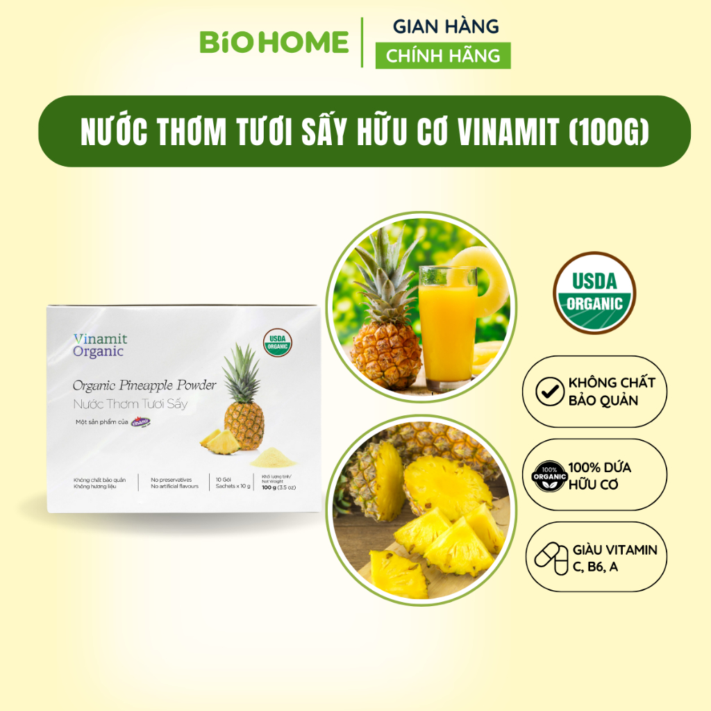 Nước thơm tươi sấy hữu cơ Vinamit (100g)